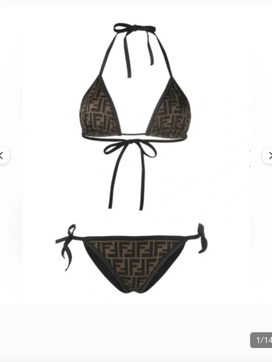 Fendi Brown Monogram & Black Trim Triangle Bikini - Picture 1 of 3